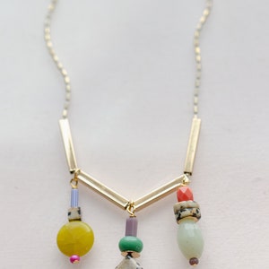 Herringbone Charm Necklace, natural stone necklace, beaded charm necklace, charm necklace, multicolored necklace, charm necklace image 2
