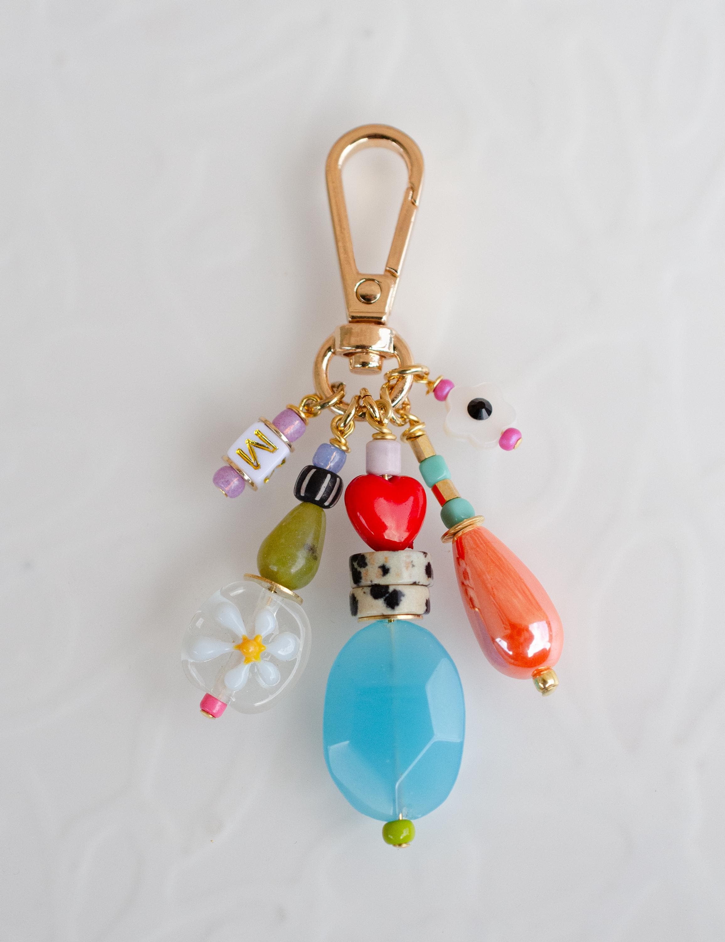 Personalized Beaded Keychain, Colorful Bag Charm, Initial Charm ...
