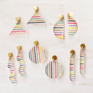Modern  acrylic stripe statement earrings, gift for her, clear earrings, colorful earrings, geometric earrings, lucite earrings,