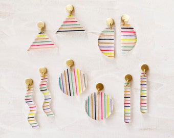 Modern  acrylic stripe statement earrings, gift for her, clear earrings, colorful earrings, geometric earrings, lucite earrings,