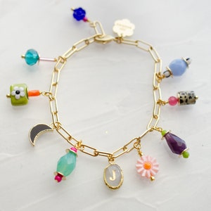 Customizable charm bracelets, Personalized charm bracelet, Pearl bracelet, initial charm bracelet, colorful charm bracelet, gifts under 50 image 4