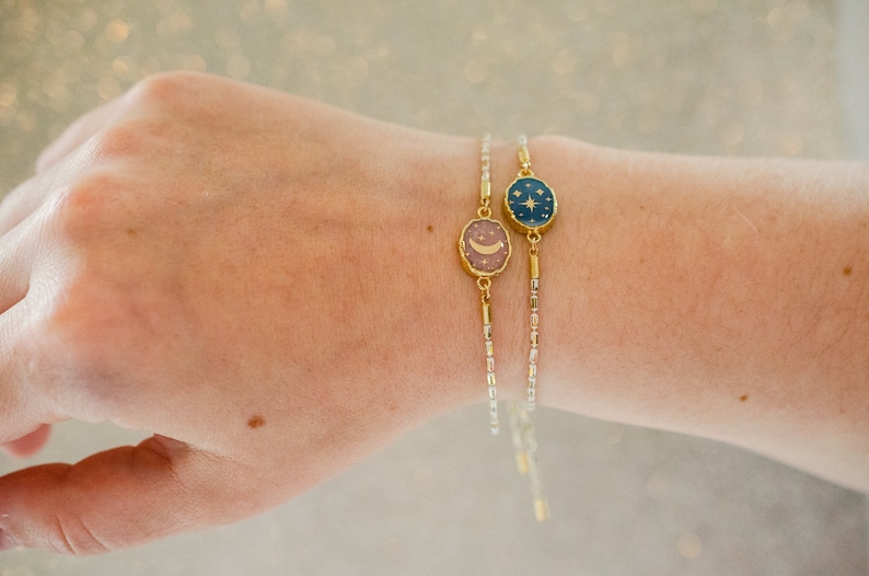 Gemstone pull tie bracelet, friendship charm bracelet, natural stone bracelet, stackable bracelets, celestial bracelets, minimal bracelet, image 3