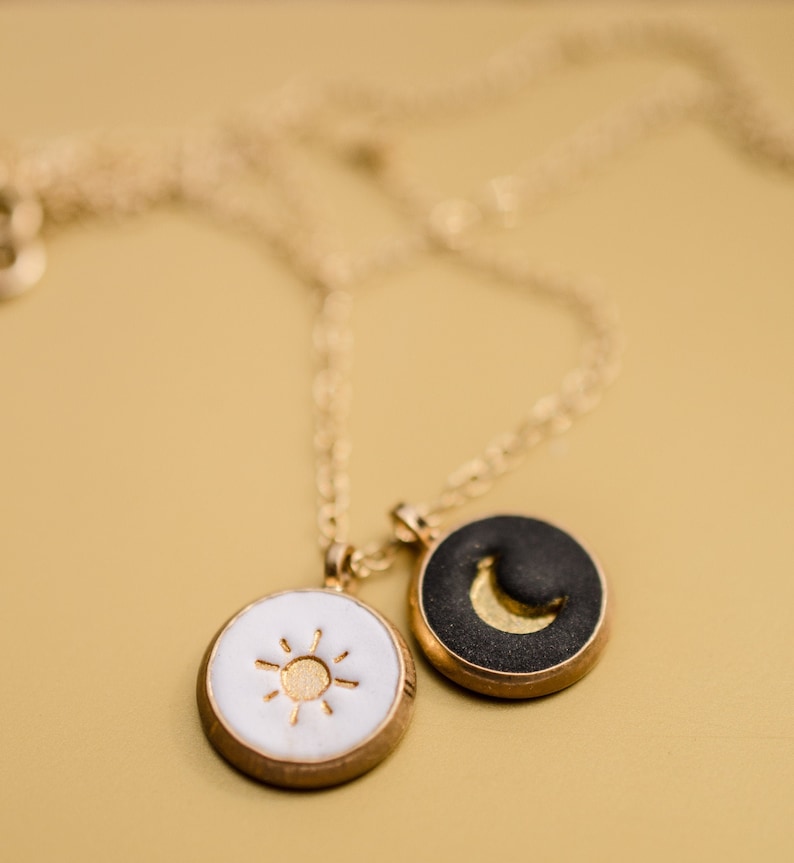 Sun and moon necklace, astrology pendant, Celestial Jewelry ,bridesmaid gift, gold moon necklace, crescent necklace, circle pendant, dainty image 5