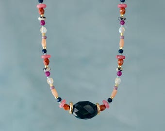 Jewel Tone Beaded Necklace, Colorful Seed Bead Necklace, Gemstone layering necklace