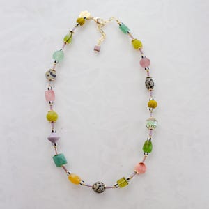 Handmade beaded necklace, Beaded flower necklace, Pastel Colored Necklace, Multicolored Statement Necklace, Bright colorful necklace