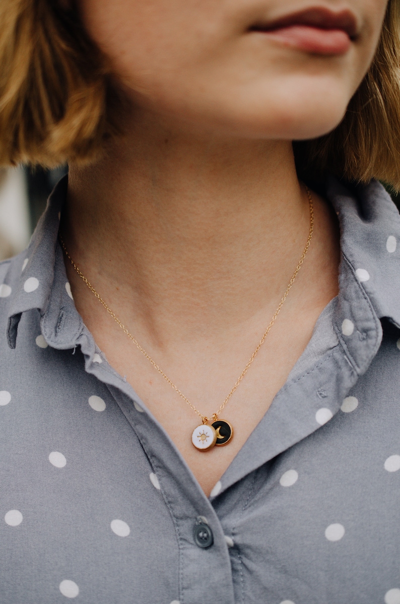 Sun and moon necklace, astrology pendant, Celestial Jewelry ,bridesmaid gift, gold moon necklace, crescent necklace, circle pendant, dainty image 3