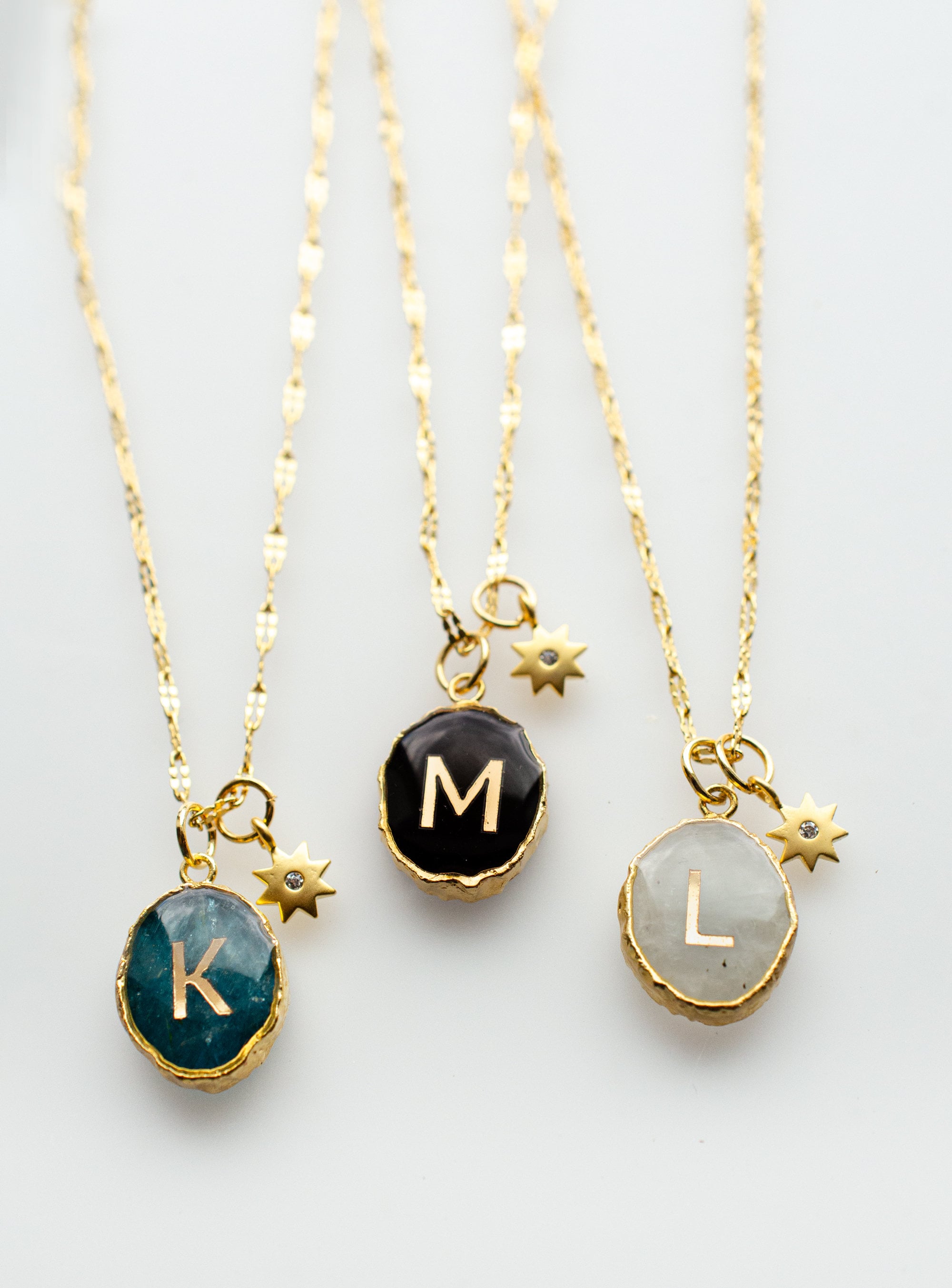Initial Gemstone Charm Necklace Celestial Necklace Etsy