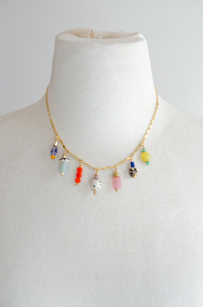 Colorful Statement Necklace, Colorful Charm Necklace, Layering Necklace, Handmade Jewelry, Handmade Necklace, Summer Necklace, Gold chain image 6