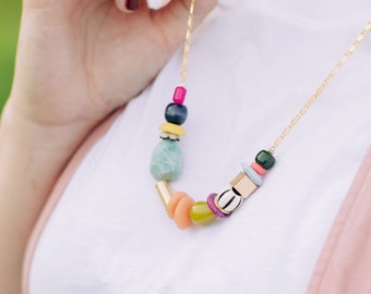 Beaded Statement Necklace, colorful beaded necklace, beaded necklace, charm necklace, multicolored necklace, beaded jewelry, gift for her