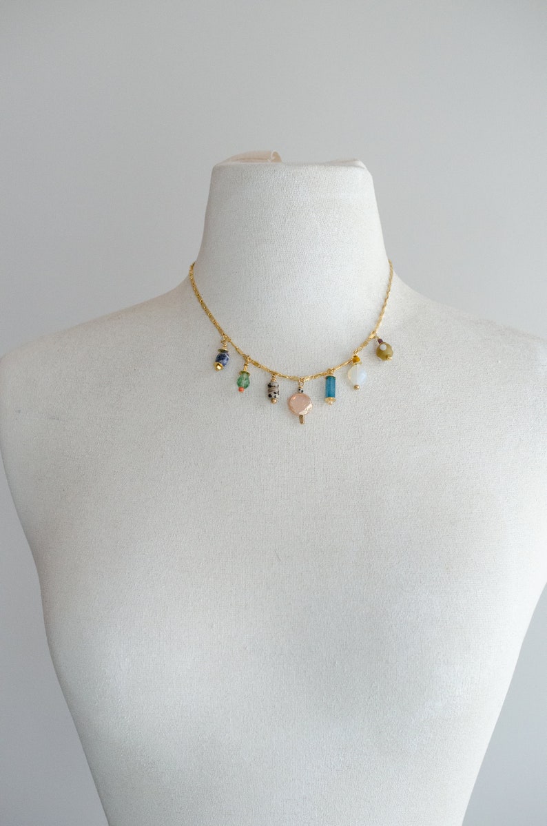 Colorful Statement Necklace, Colorful Charm Necklace, Layering Necklace, Handmade Jewelry, Handmade Necklace, Summer Necklace, Gold chain image 5