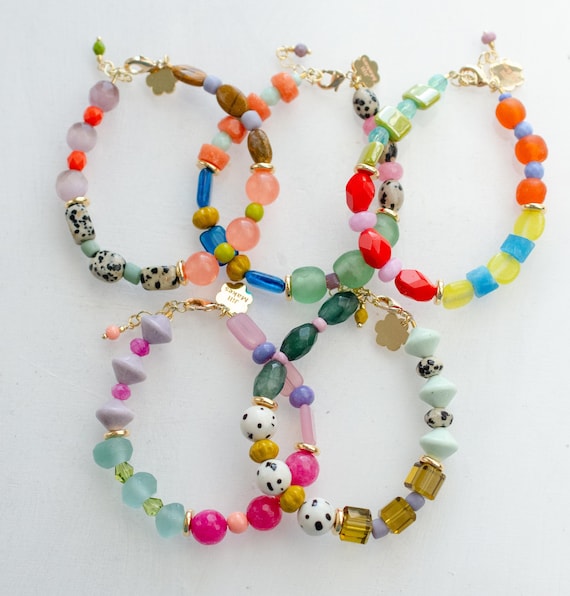ハンドメイド カラフルブレスレット Colorful Beaded Bracelet, Handmade Adjustable Bracelet, Bright