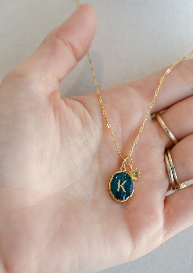 Initial Gemstone Charm Necklace Celestial Necklace Etsy