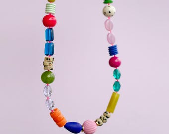 Handmade Bold Colorful Beaded Statement Necklace