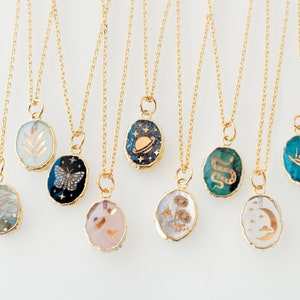 Gemstone Birthstone Necklace, Butterfly necklace, flower necklace, hearts, celestial necklace, snake necklace Saturn, gemstone necklace image 8