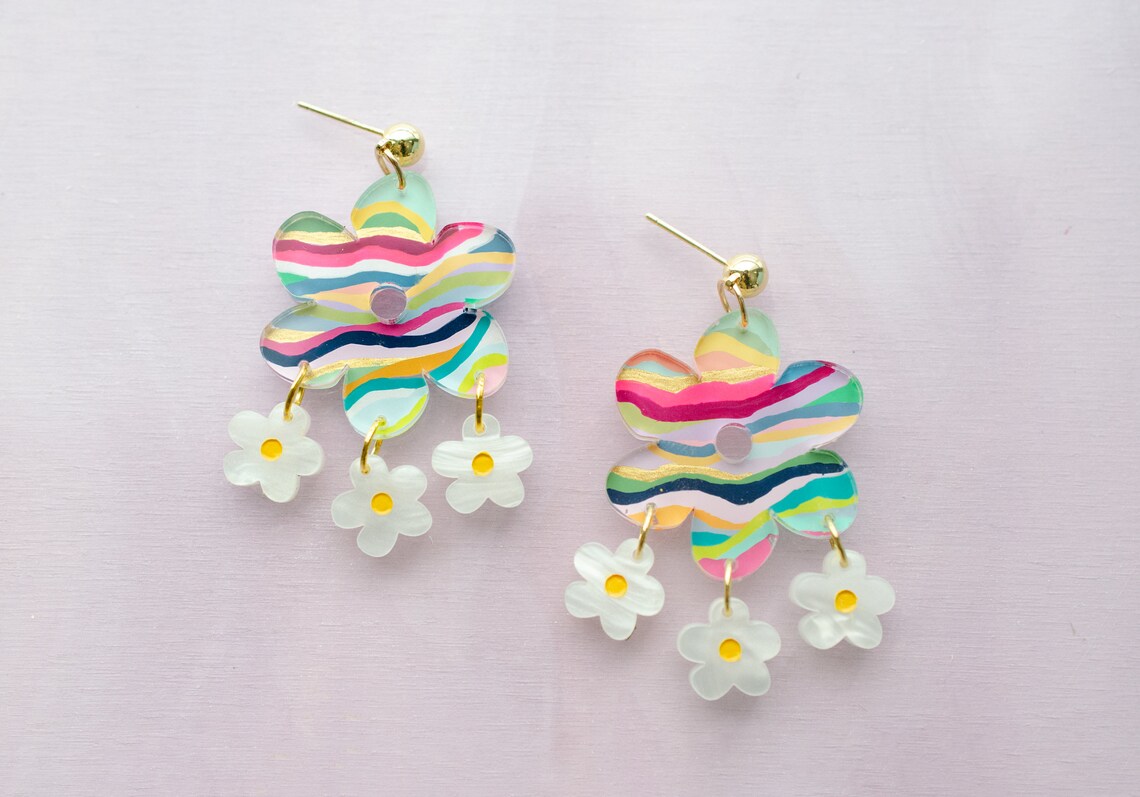 Retro Flower Earrings Colorful Flower Earrings Colorful | Etsy