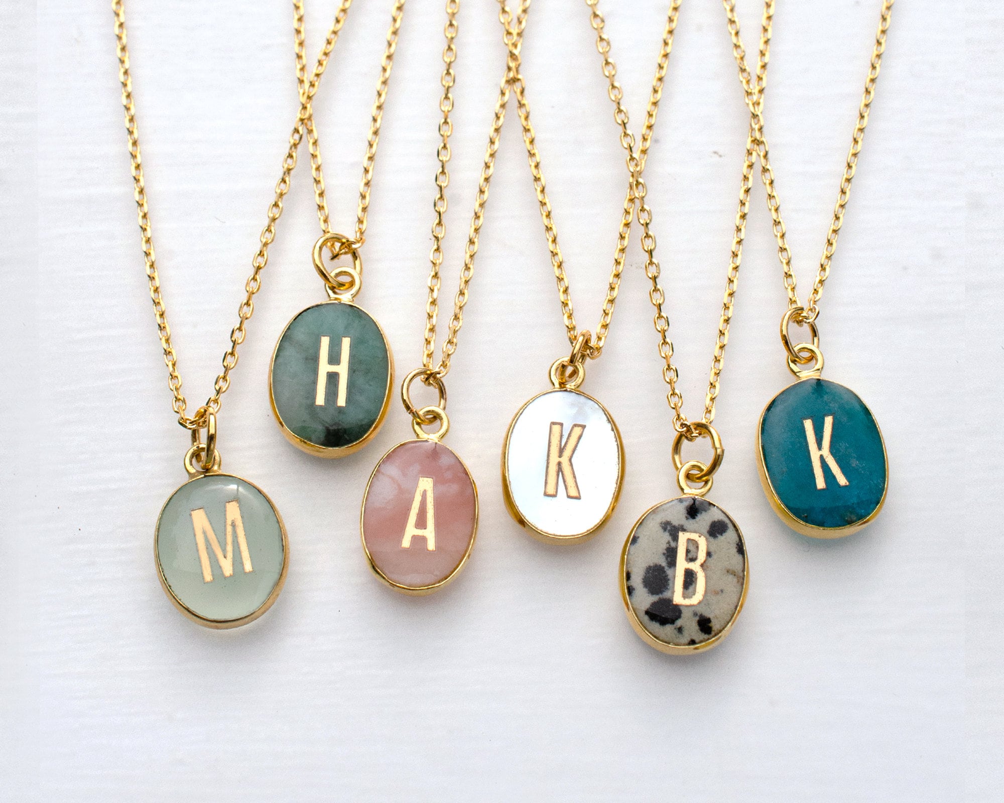 Oval Initial Gemstone Necklace Gold 