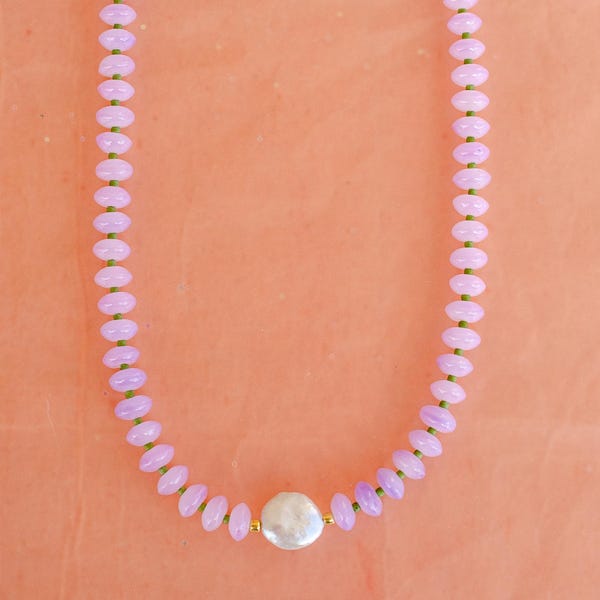 Handmade Purple Gemstone Beaded Necklace: Freshwater Pearl