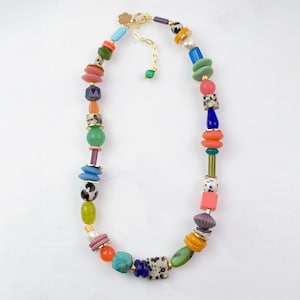 Colorful Chunky beaded necklace, multicolored beaded necklace, handmade beaded necklace, vibrant gemstone necklace, statement necklace