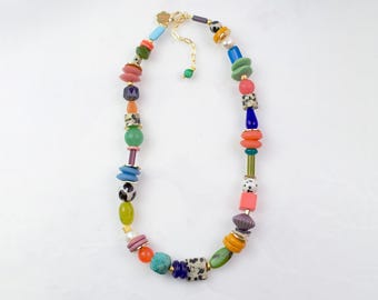 Colorful Chunky Beaded Necklace, Multicolored Beaded