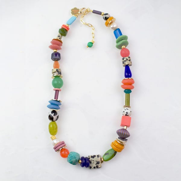 Colorful Chunky beaded necklace, multicolored beaded necklace, handmade beaded necklace, vibrant gemstone necklace, statement necklace