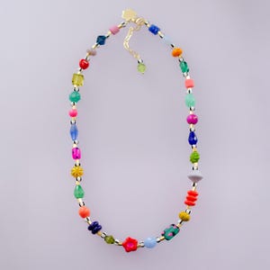 Handmade colorful necklace, Beaded flower necklace, Bright Colored Necklace, Multicolored seedbead necklace, Colorful friendship necklace,