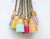 Handpainted Gold Mutlicolored Tassel Necklaces, colorful unique tassel, gift for her.