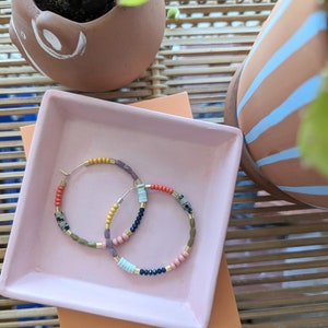 Gold filled beaded hoops, Lightweight beaded hoops earrings, colorful hoop earrings, color blocked hoops, everyday earrings, gold hoops image 5