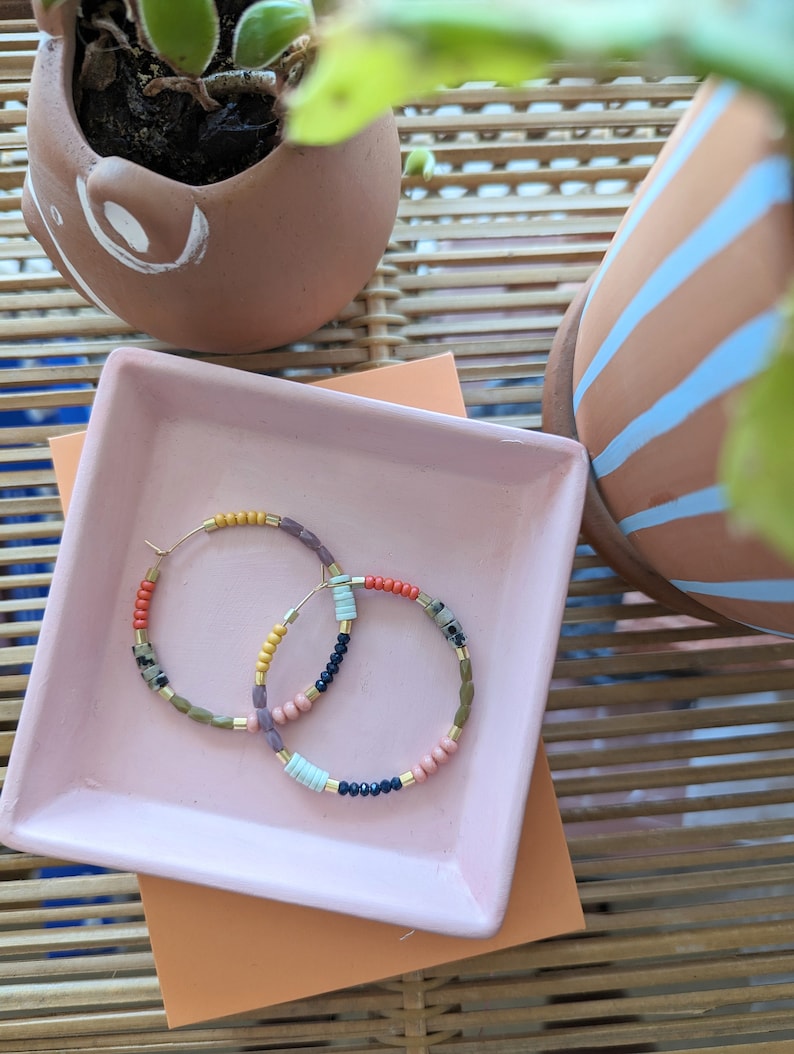 Gold filled beaded hoops, Lightweight beaded hoops earrings, colorful hoop earrings, color blocked hoops, everyday earrings, gold hoops image 5