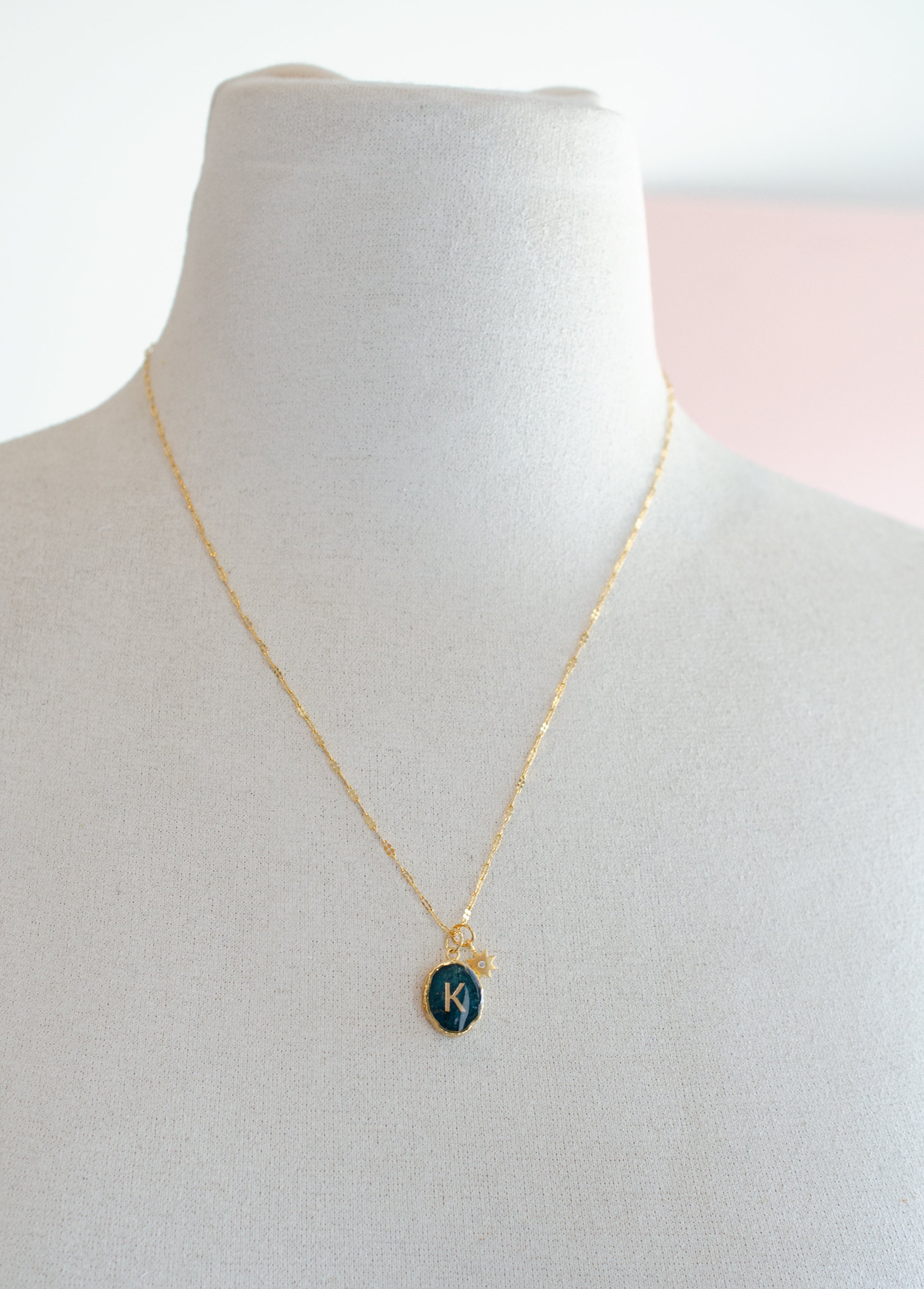 Initial Gemstone Charm Necklace Celestial Necklace Etsy