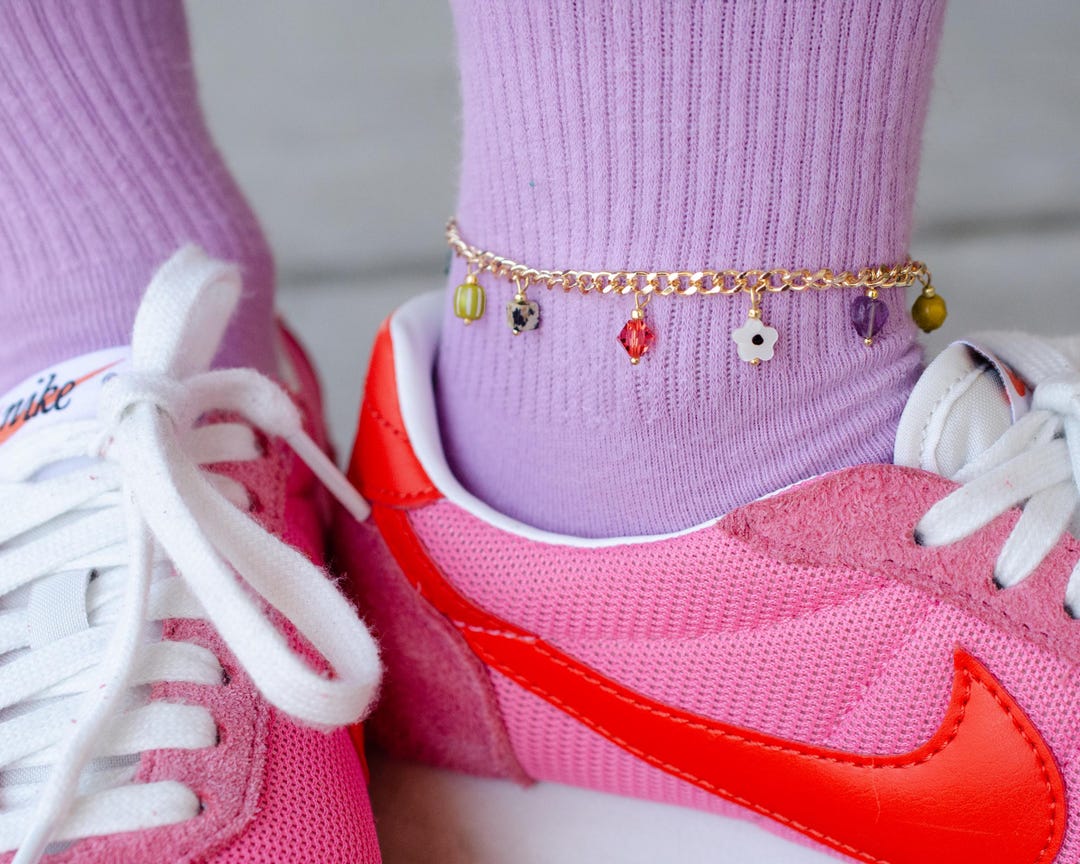 Colorful Charm Anklet, Ankle Bracelet for Her, Summer Jewelry, Gold ...