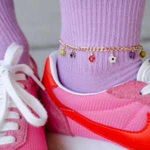 Colorful Charm Anklet, Ankle bracelet for her, summer jewelry, gold chain anklet, Danity anklet for girl, colorful beaded jewelry,