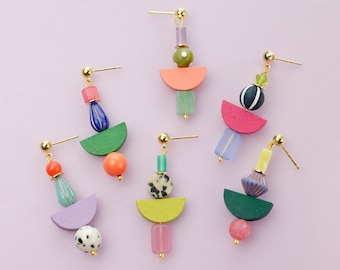 Mix Match Dangle Statement Earrings, colorful beaded earrings, colorful jewelry, gift for her, beaded earrings, gemstone jewelry