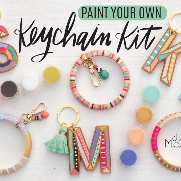 DIY Keychain Painting Kit, Craft kit, DIY kit, jewelry kit, bachelorette party craft, diy jewelry, gift for her, party kit, Keychain Kit