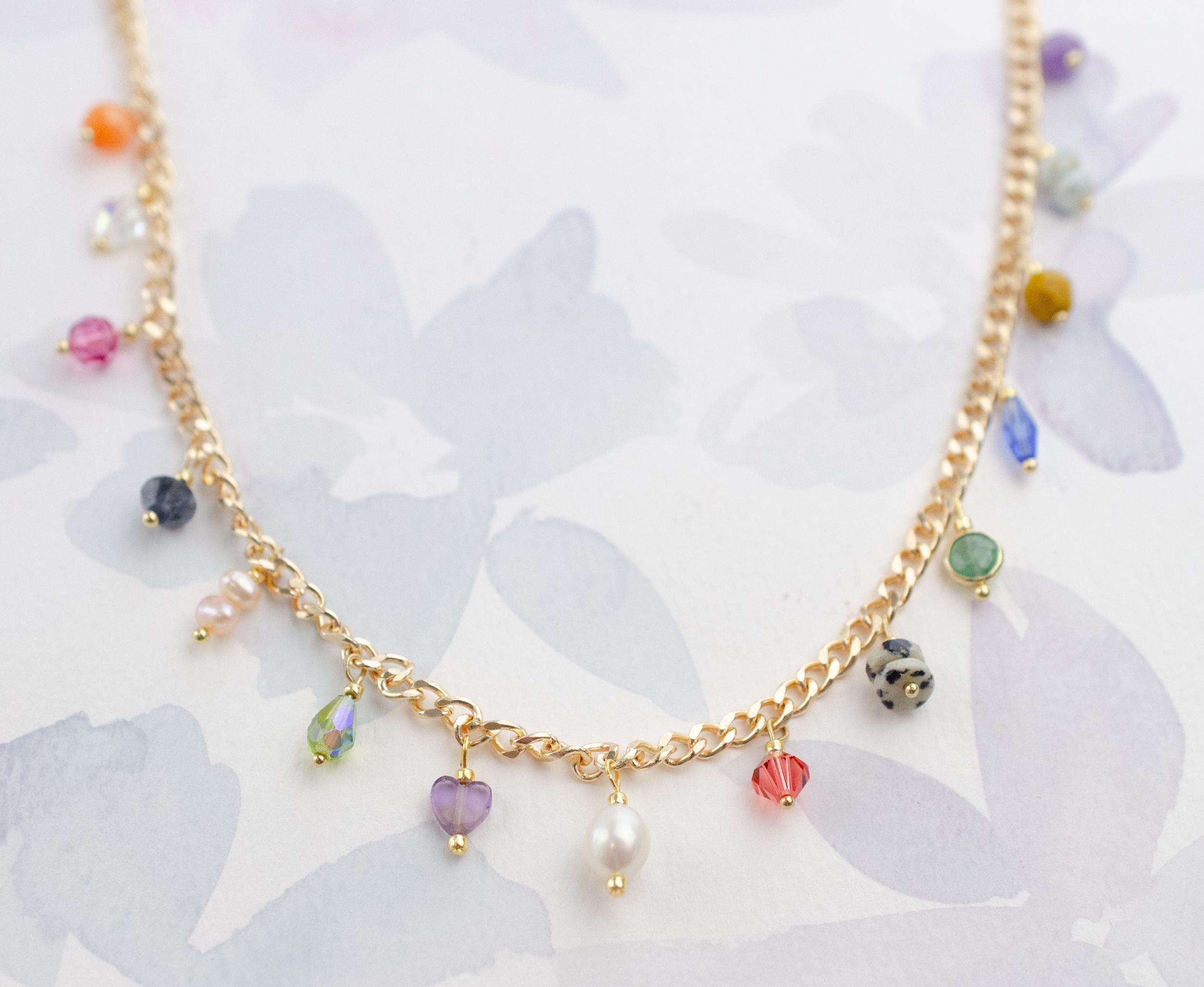 Gemstone Charm Necklace, Colorful Charm Necklace, Layering Jewelry ...