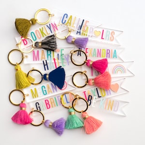 Personalized teachers gift, name keychain with tassel, custom name keychain, clear acrylic keychain, rainbow colored keychain, gift for her image 4