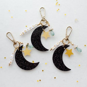 Personalized Celestial Keychain, Glitter Zodiac keychain, Custom Name keychain, custom birthday gift, Moon and Sun keychain, Personalized