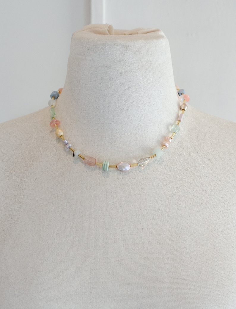 Colorful beaded friendship necklace, flower necklace, multicolored necklace, choker necklace, layering necklace, semiprecious bead necklace image 8