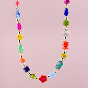 Handmade beaded flower necklace, Multicolored necklace, Colorful gemstone necklace, Handmade Jewelry, Bright necklace, Necklace for her