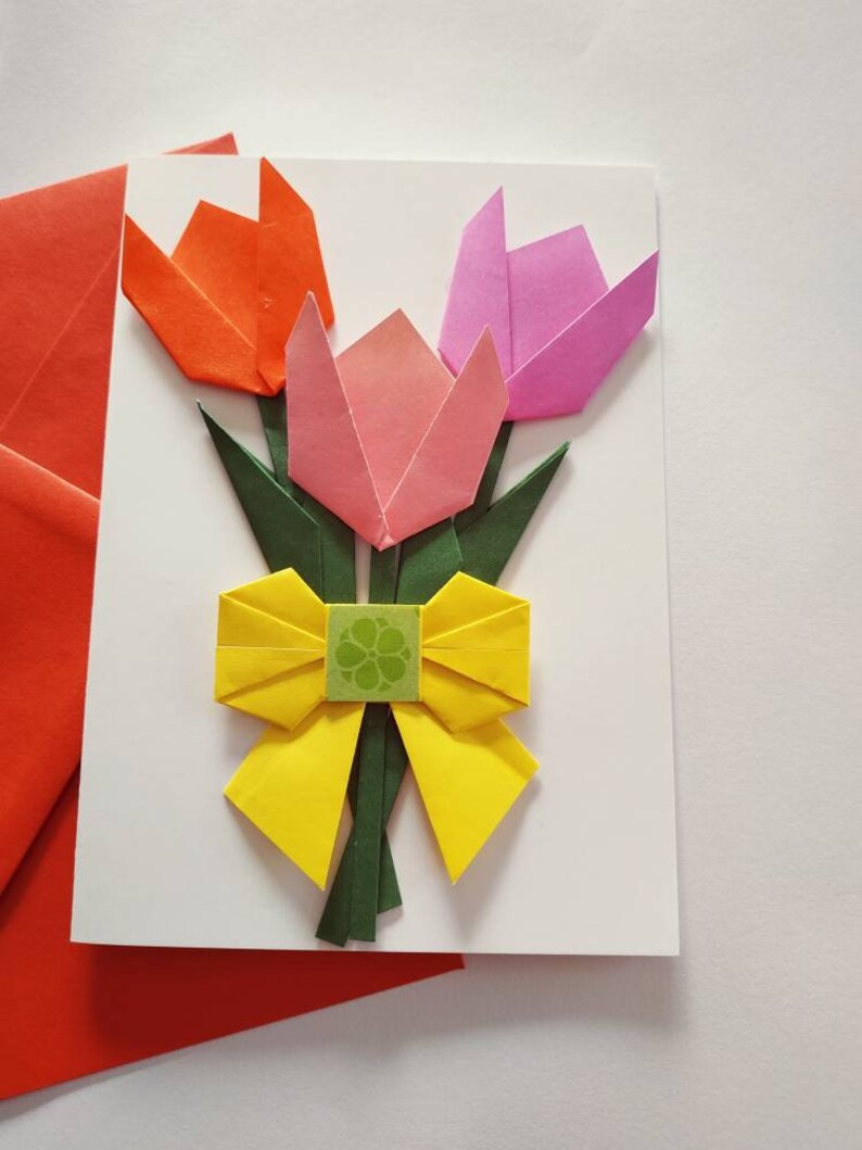 Handmade Origami Flower Card Mother's Day Card Tulip Etsy