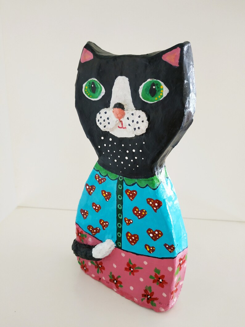 Cat from Paper mache Cute Kitty Folk Art Cat Decor Etsy