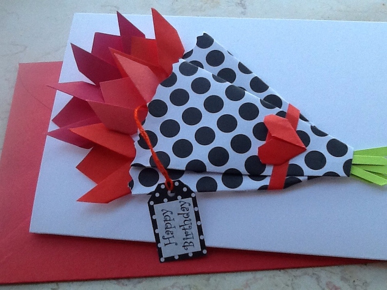 Origami Flower Birthday card Tulips Paper Flowers Card Mom Etsy