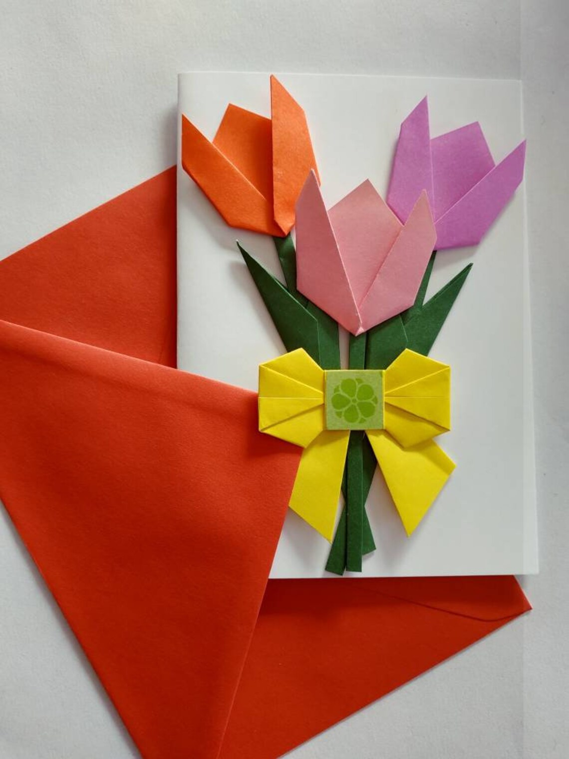 Handmade Origami flower card Mother's day card Tulip Etsy