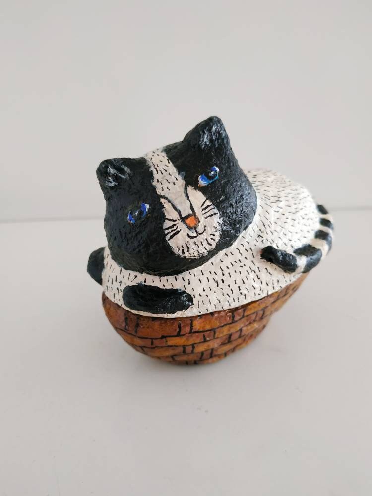 Paper mache Cat Box Handmade Jewelry Box Cat Sculpture Etsy
