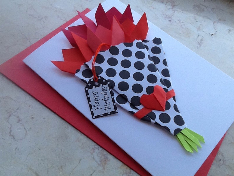 Origami Flower Birthday card Tulips Paper Flowers Card Mom Etsy