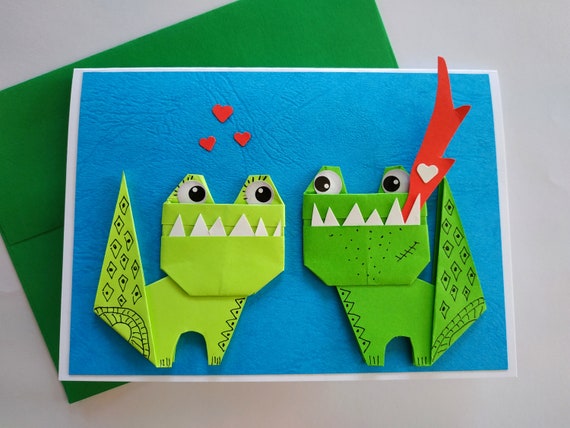 Funny Origami Dinosaur Carte Anniversaire De Mariage Dragon Etsy