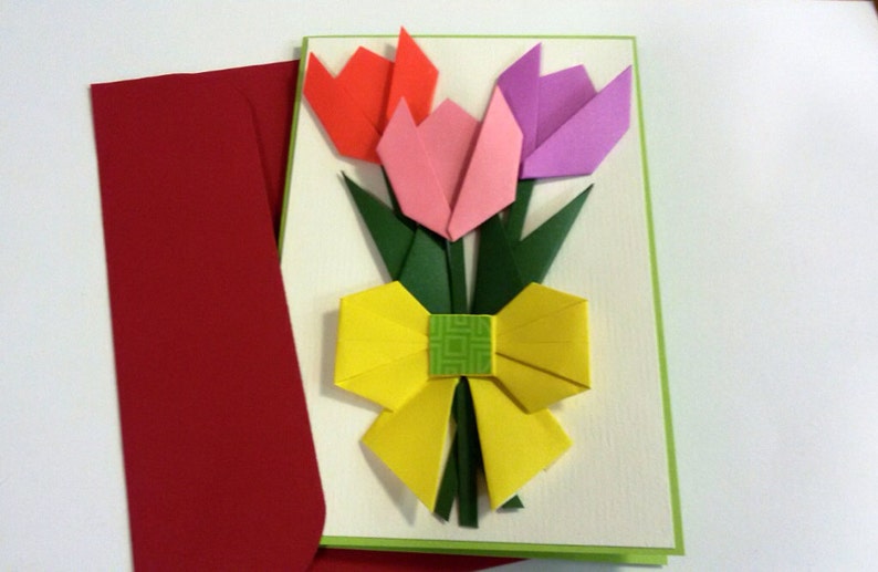 handmade origami flower card mother's day tulip blank etsy