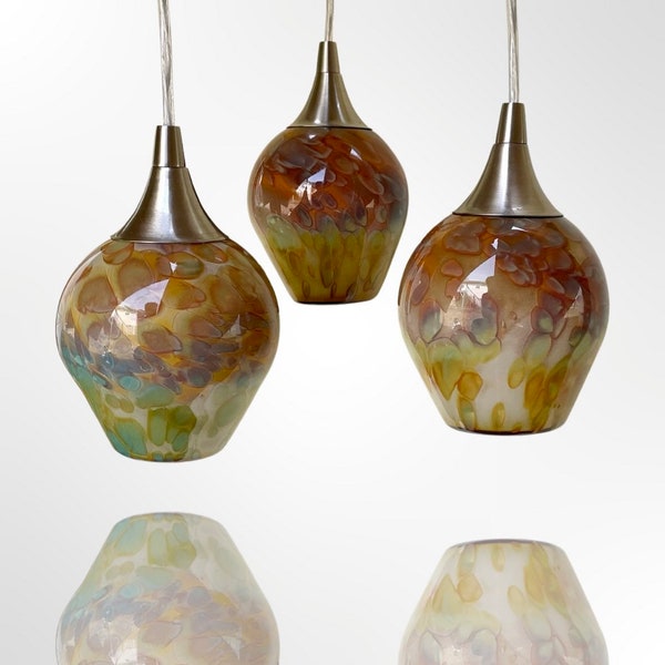 Mini Pendant Light Trio Set in Sunrise Pattern Hand Blown Lighting