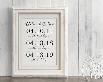 Custom Dates Wedding Printable, Couple's Anniversary (Digital File)