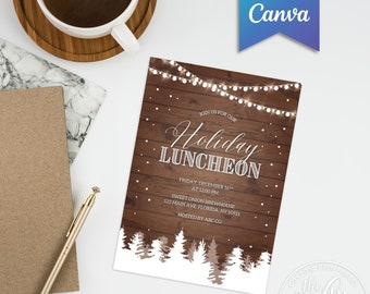 Editable Holiday/Christmas Party/Luncheon Invite, Canva Template, Digital file/Printable