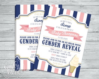 Ice Cream Social Gender Reveal/Share a Scoop Party Invite - Printable, Digital File